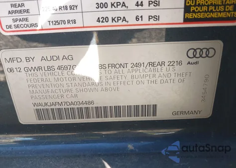 2013 Audi A3 2.0 Tdi Premium from USA, damaged, VIN WAUKJAFM7DA034486